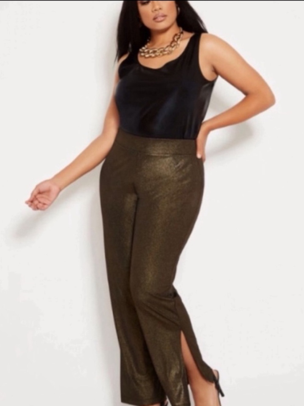 NWT Ashley Stewart Gold Foil Wide Leg Pants